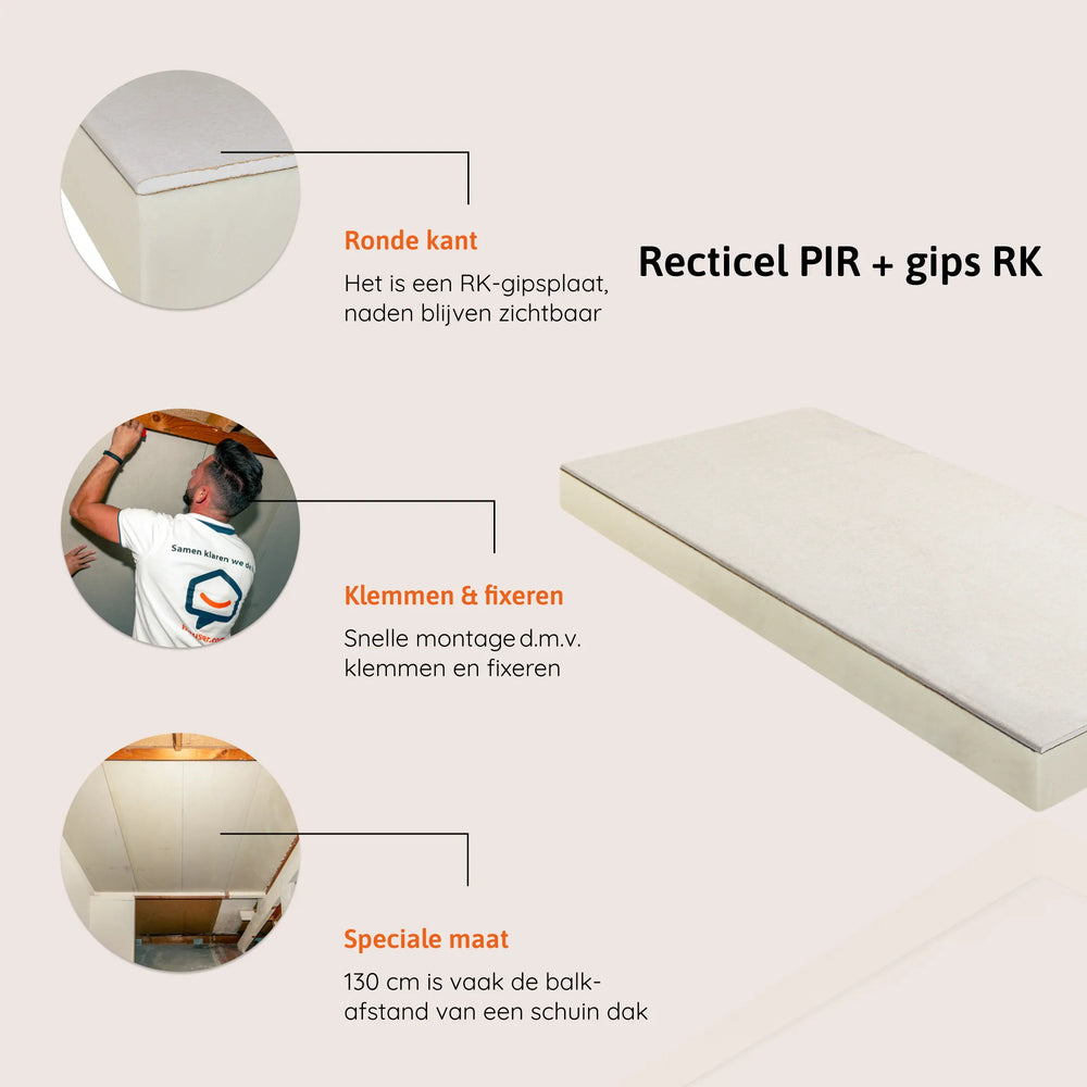 Recticel PIR-plaat met gips 130 cm RK