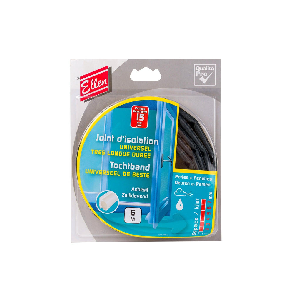 Ellen universele tochtstrip (tochtband) zelfklevend zwart - kieren 2-7 mm - 6m